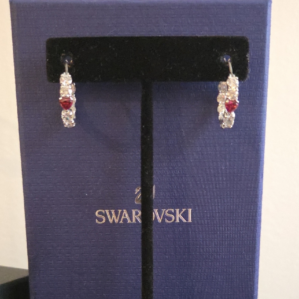 Swarovski Crystal Earrings with Silver and Red Accents